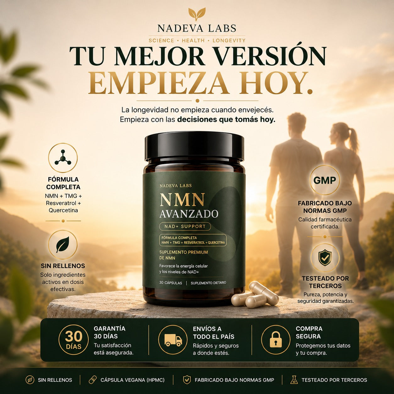 NMN Avanzado - Fórmula Completa NAD+ para Rejuvenecimiento Celular, Claridad Mental y Longevidad