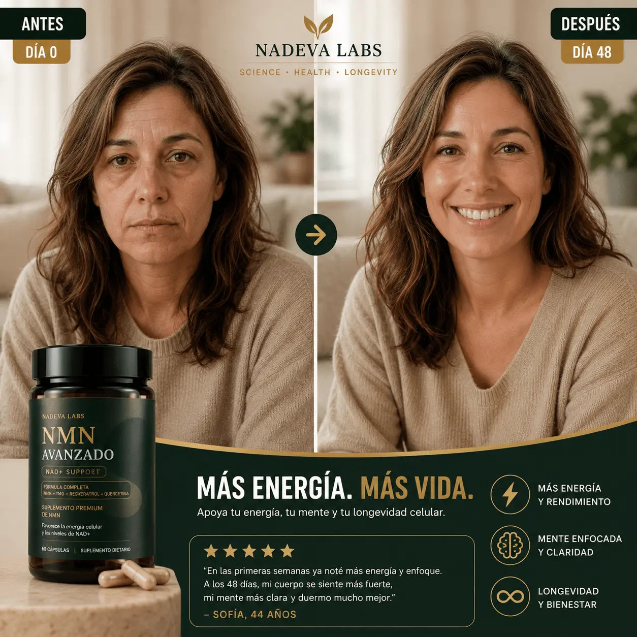 NMN Avanzado - Fórmula Completa NAD+ para Rejuvenecimiento Celular, Claridad Mental y Longevidad